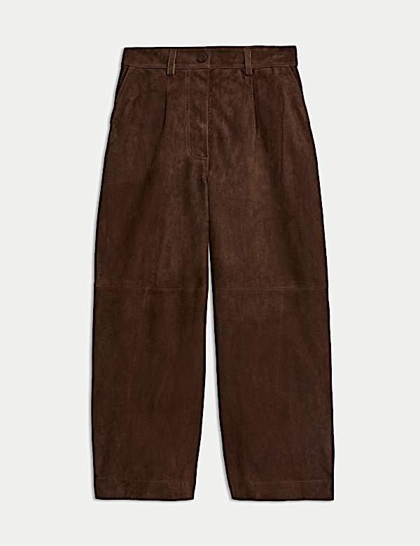 Suede Wide Leg Cropped Trousers - CN