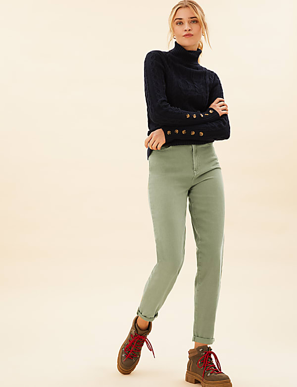 Pure Cotton Belted Tapered Trousers
