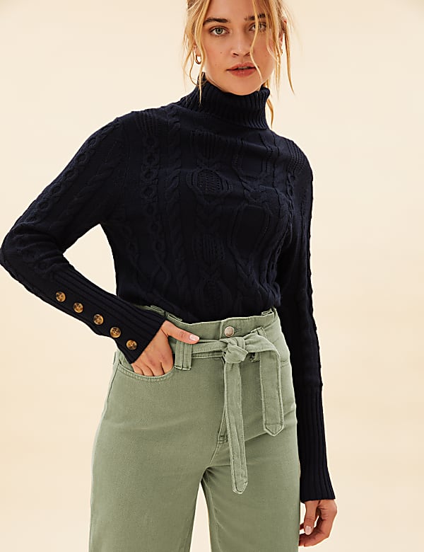 Pure Cotton Belted Tapered Trousers