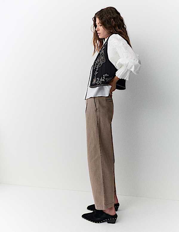 Cotton Pleat Front Barrel Leg Trousers - PT
