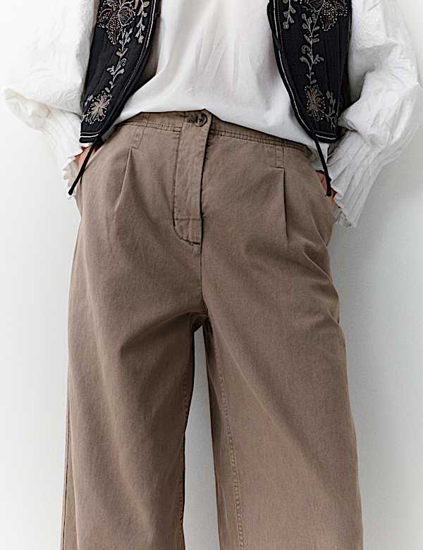 Cotton Pleat Front Barrel Leg Trousers - PT
