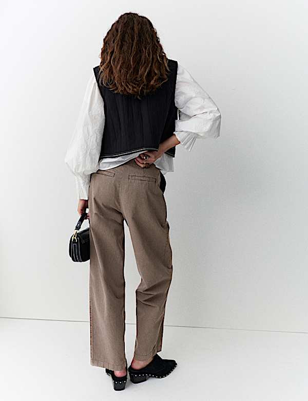 Cotton Pleat Front Barrel Leg Trousers - PT