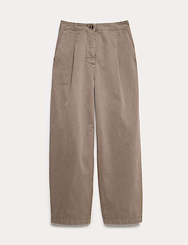Cotton Pleat Front Barrel Leg Trousers - PT