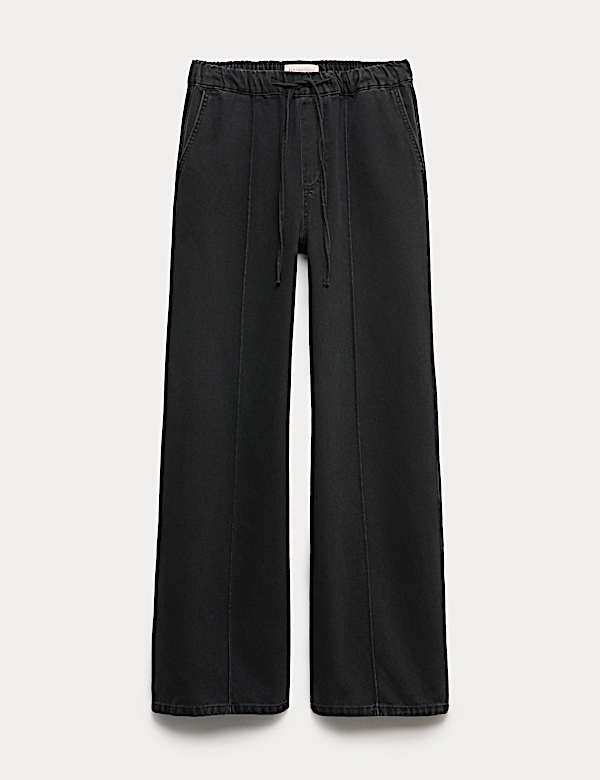 Jeans met wijde pijpen en figuurnaad van lyocellmix - BE