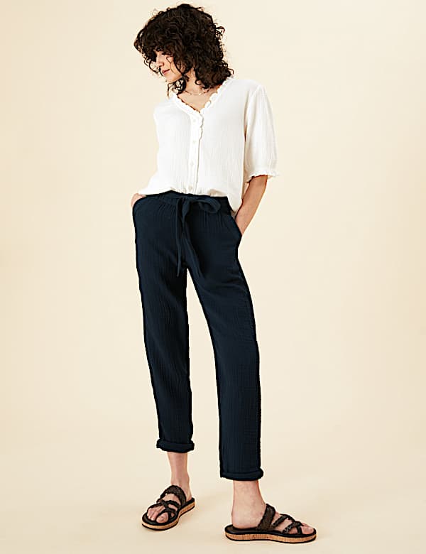 Pure Cotton Tapered Ankle Grazer Trousers