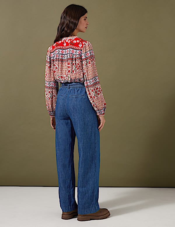 Denim Belted Wide Leg Trousers