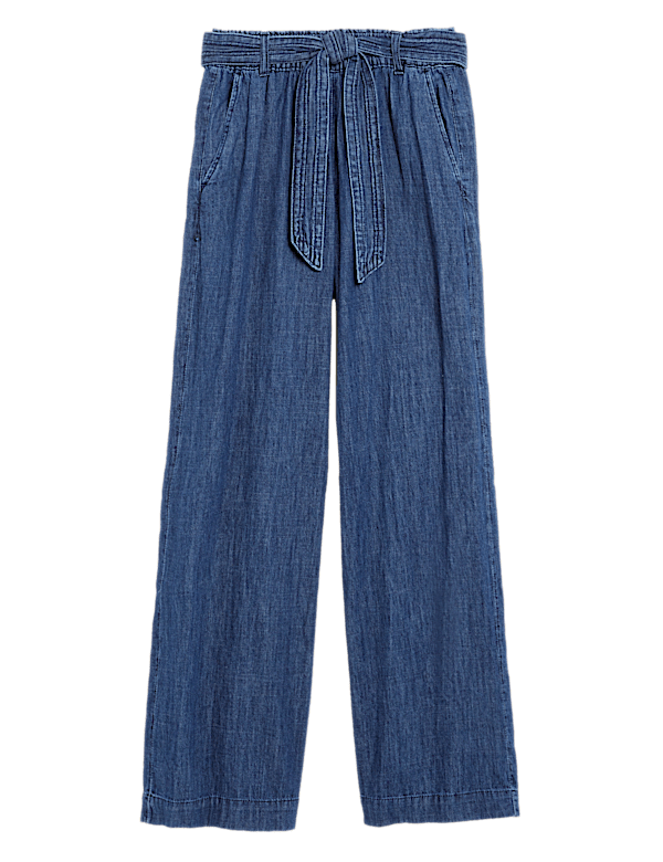 Denim Belted Wide Leg Trousers