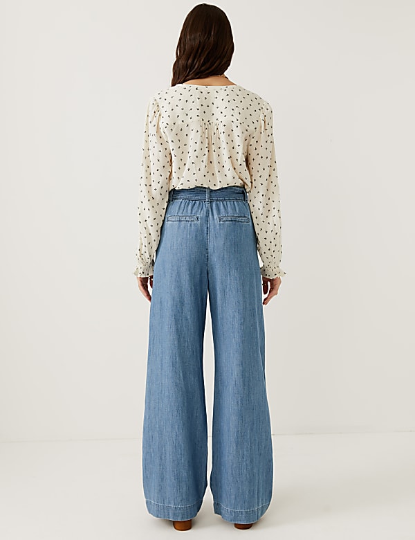 Denim Belted Wide Leg Trousers