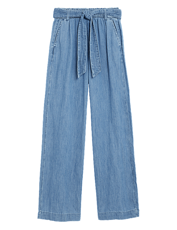 Denim Belted Wide Leg Trousers