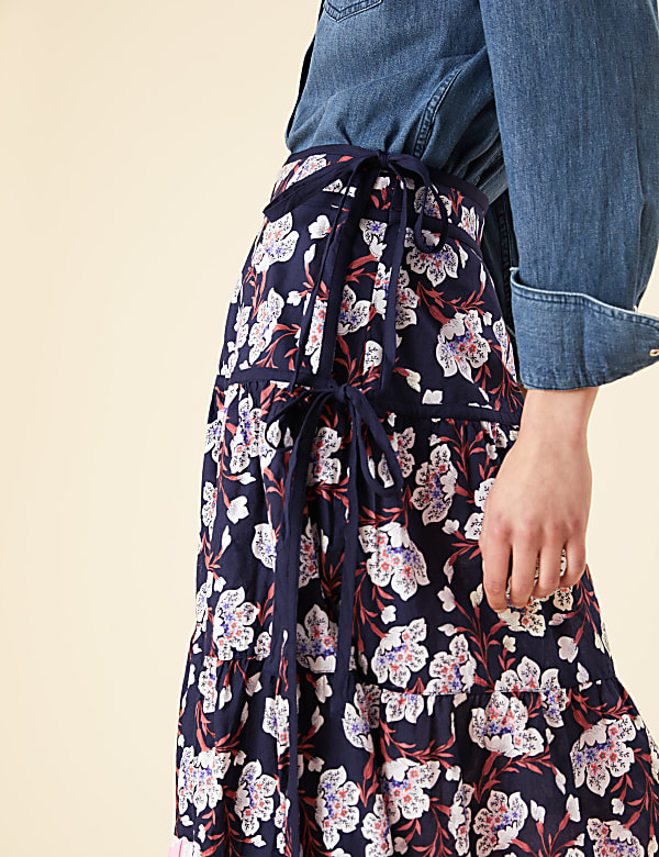 Pure Cotton Floral Tie Wrap Midi Skirt