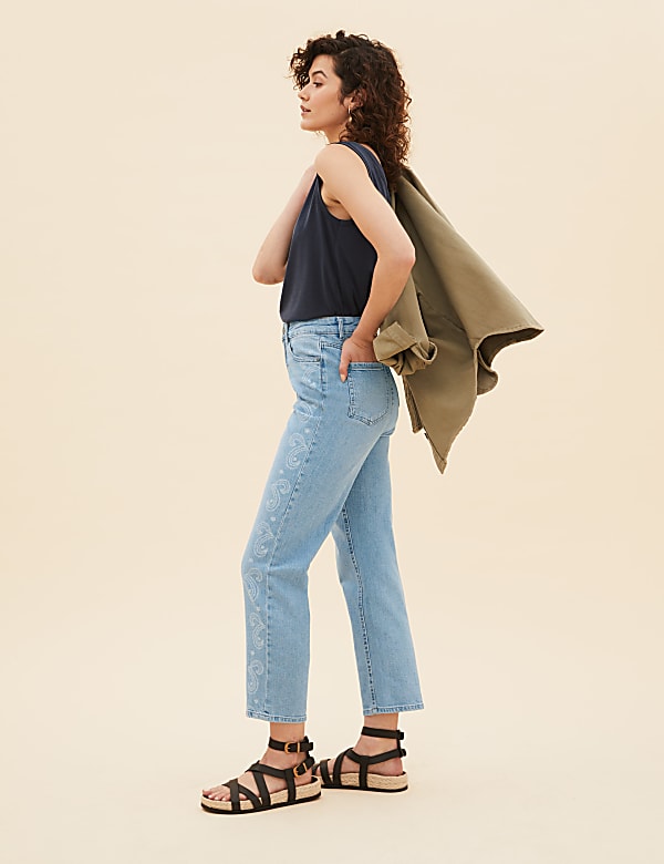 Printed Straight Leg Ankle Grazer Jeans