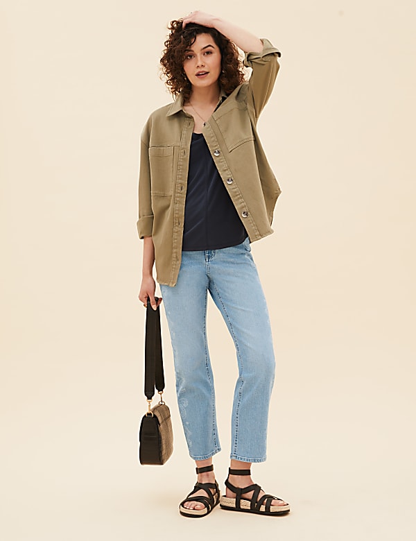 Printed Straight Leg Ankle Grazer Jeans
