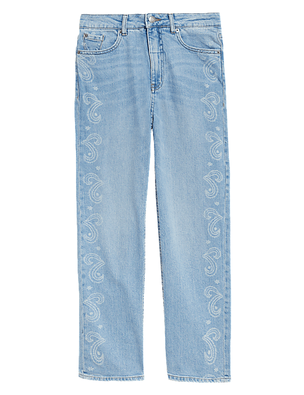 Printed Straight Leg Ankle Grazer Jeans