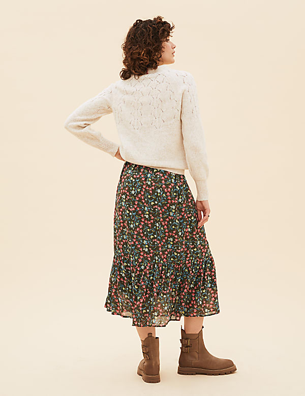 Printed Button Front Midaxi A-Line Skirt