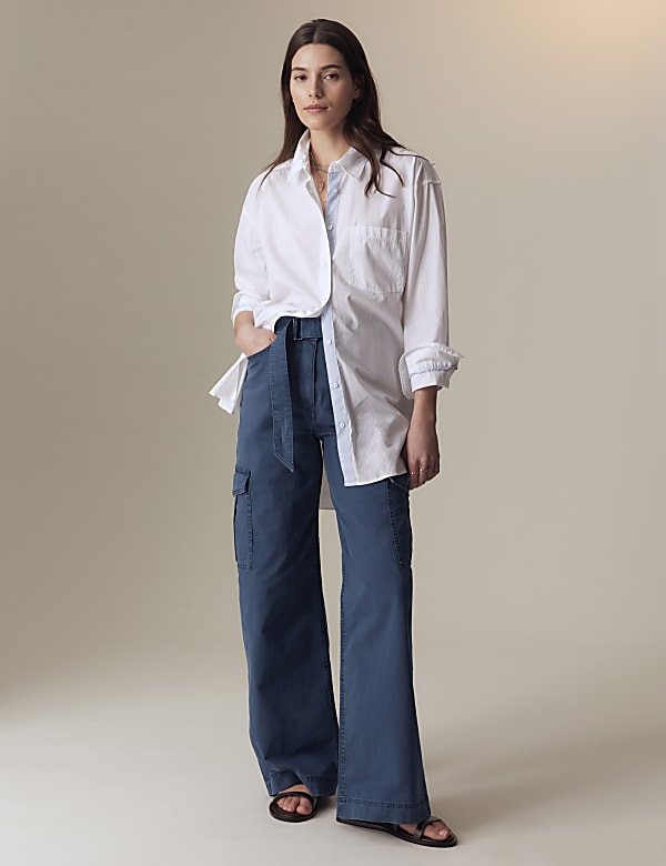 Cotton Rich Cargo Wide Leg Trousers - MY