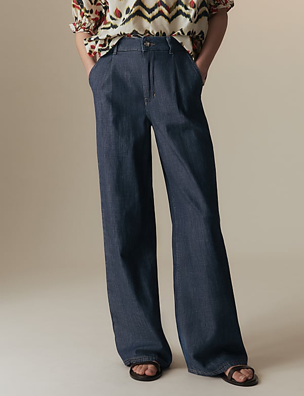 Pure Cotton High Waisted Wide Leg Jeans