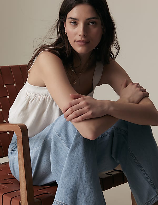 Pure Cotton High Waisted Wide Leg Jeans