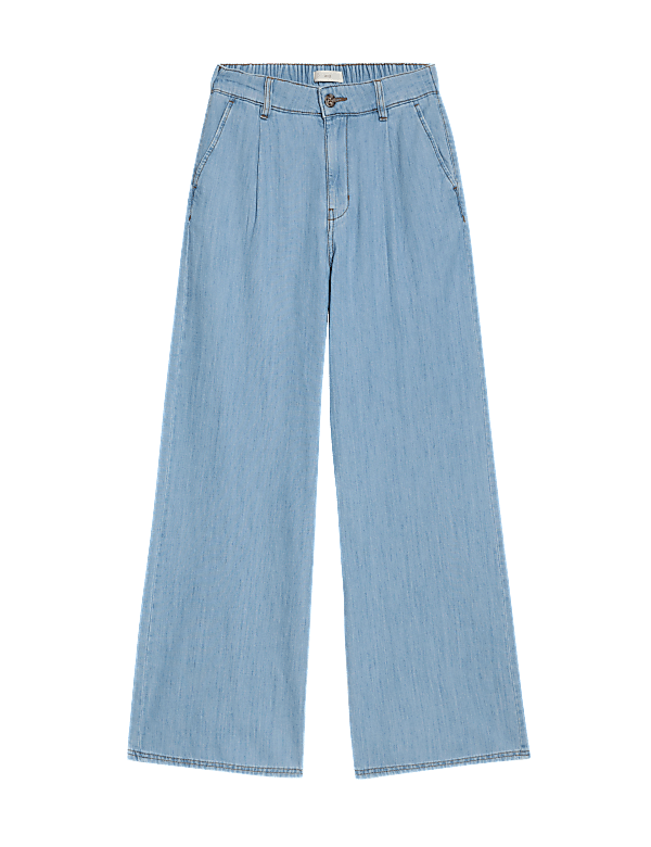 Pure Cotton High Waisted Wide Leg Jeans
