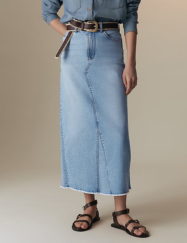 Denim Split Back Maxi Skirt - IL