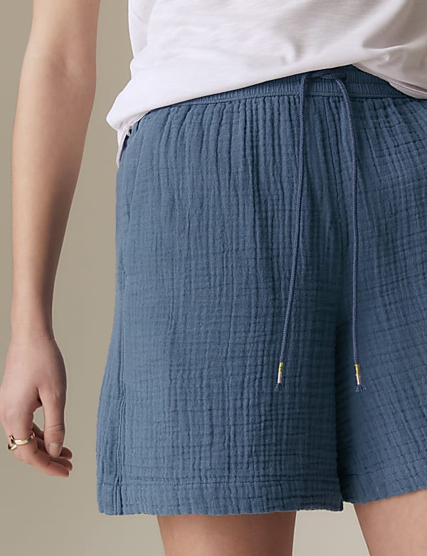 Pure Cotton Textured High Waisted Shorts