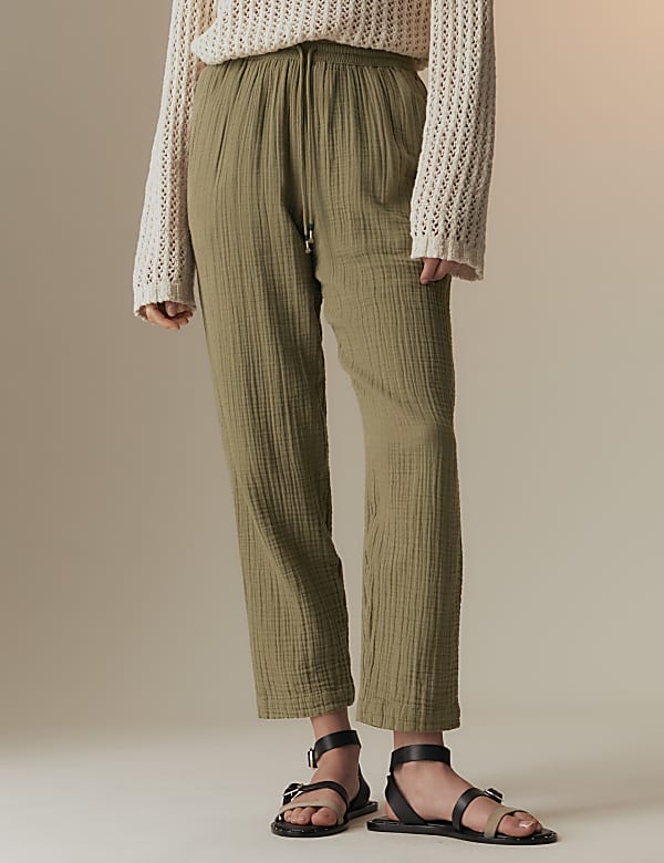 Pure Cotton Textured Tapered Trousers