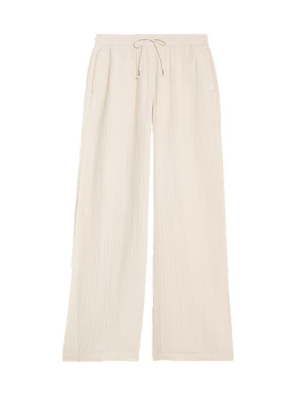 Pure Cotton Textured Wide Leg Trousers