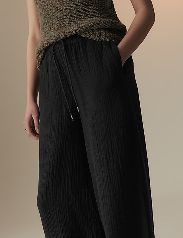 Pure Cotton Textured Wide Leg Trousers