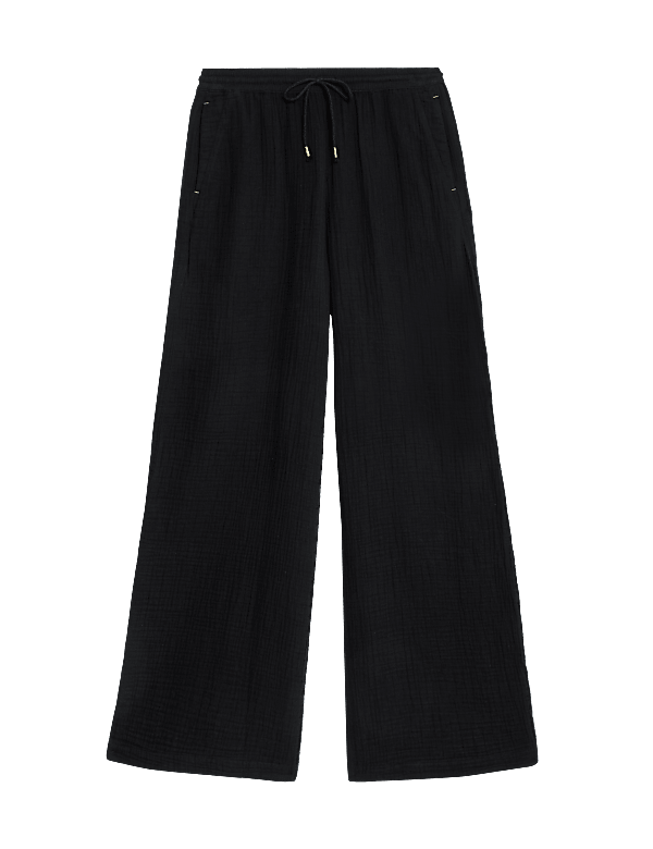 Pure Cotton Textured Wide Leg Trousers