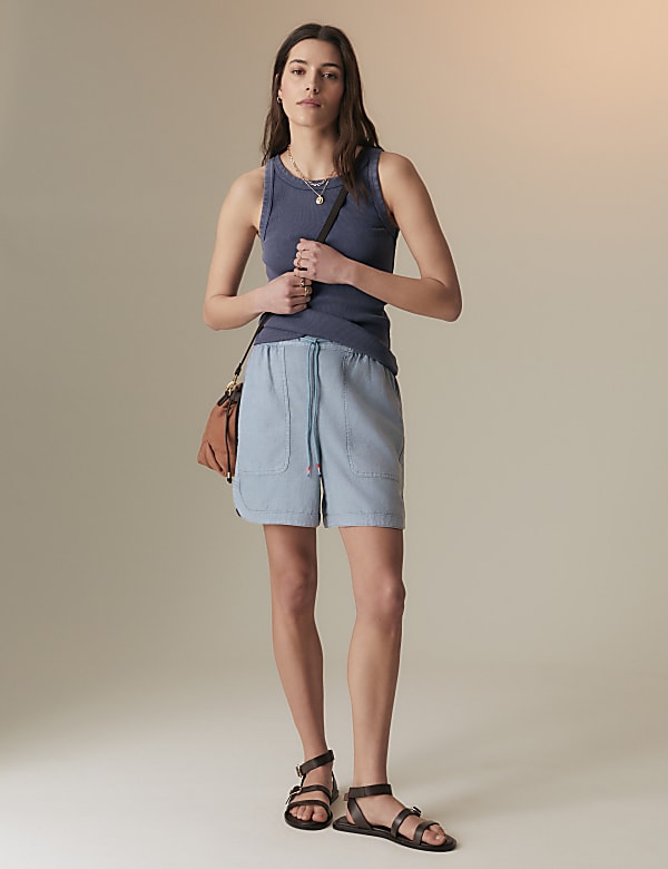Linen Blend High Waisted Shorts INDIGO Shorts M S IT