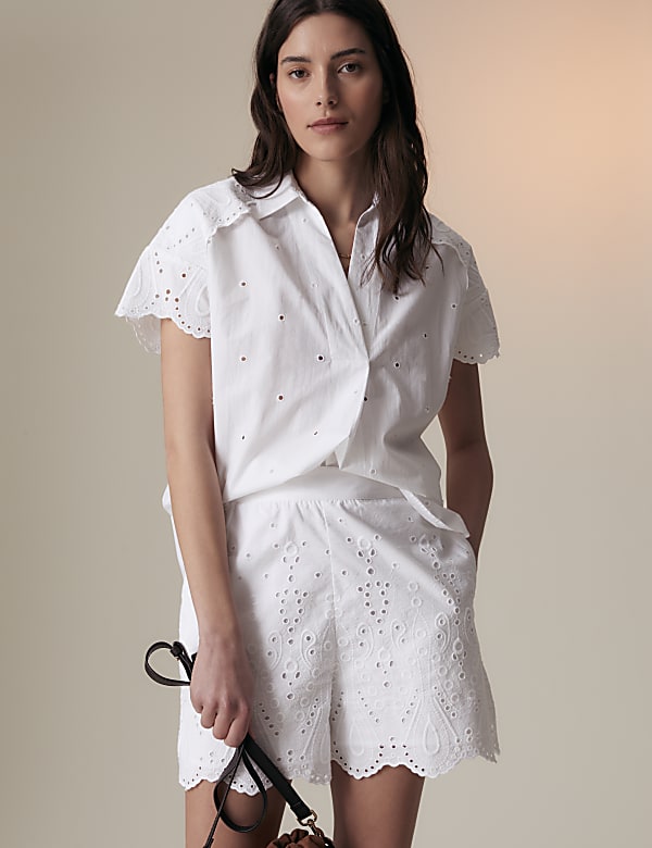 Pure Cotton Embroidered High Waisted Shorts