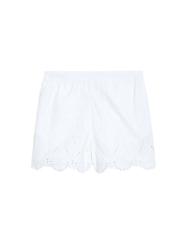Pure Cotton Embroidered High Waisted Shorts