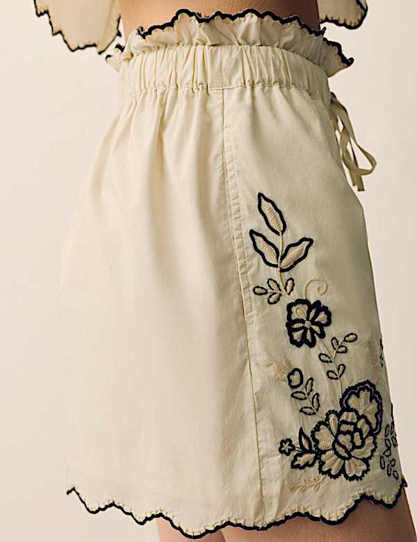 Pure Cotton Embroidered High Waisted Shorts