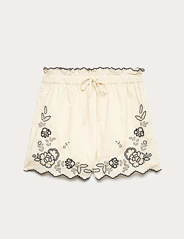 Pure Cotton Embroidered High Waisted Shorts