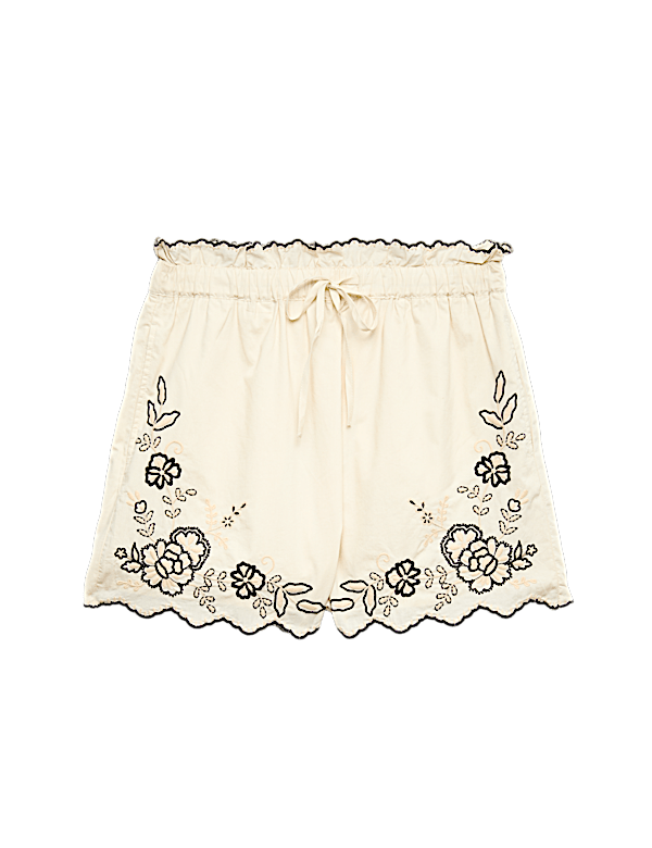 Pure Cotton Embroidered High Waisted Shorts