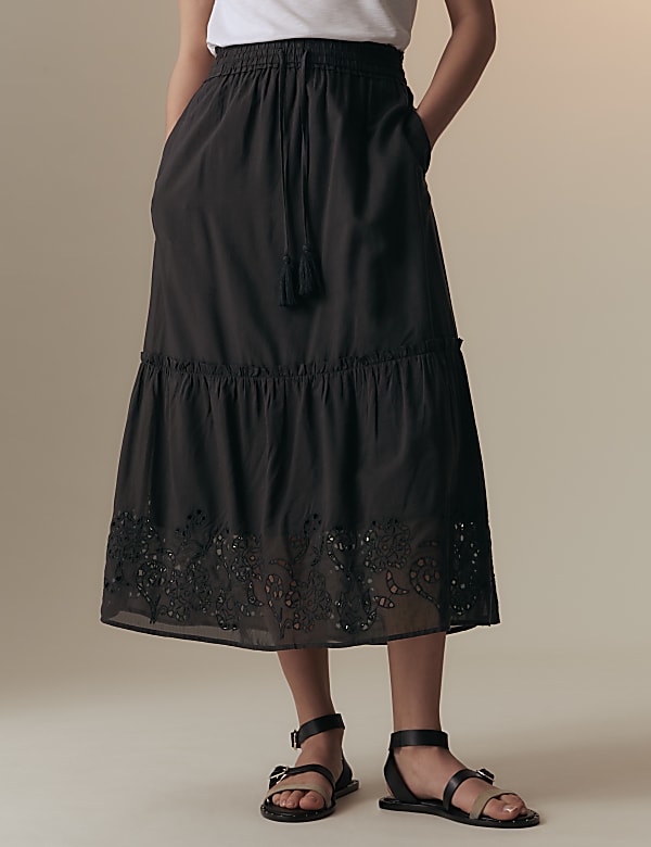 Cotton Rich Broderie Midaxi Tiered Skirt