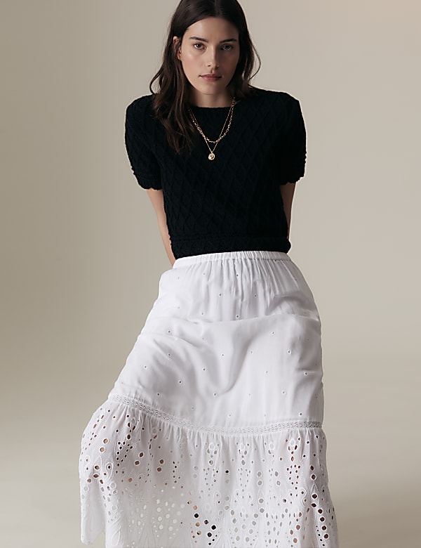 Cotton Rich Broderie Midaxi Tiered Skirt - MV