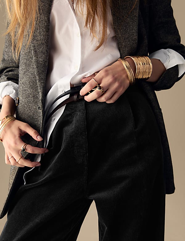Cord Pleat Front Relaxed Trousers with Modal