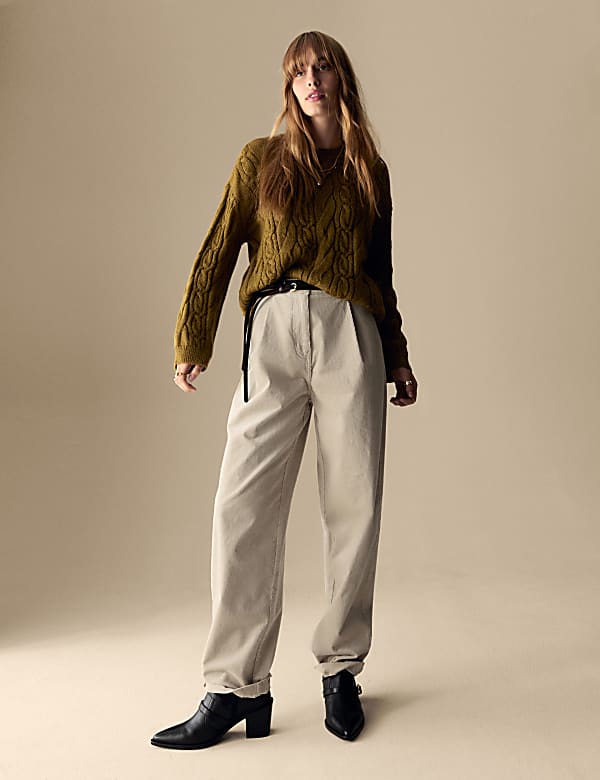 Cord Pleat Front Relaxed Trousers with Modal
