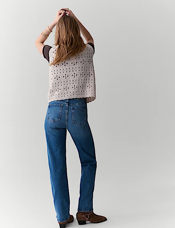 Mid Rise Straight Leg Ankle Grazer Jeans