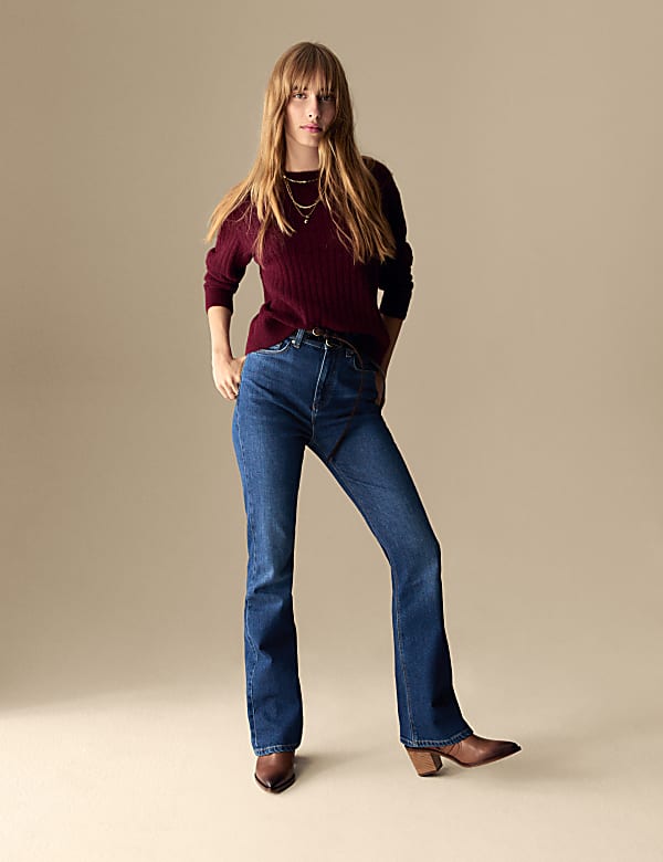 Cotton Rich High Waisted Flared Jeans