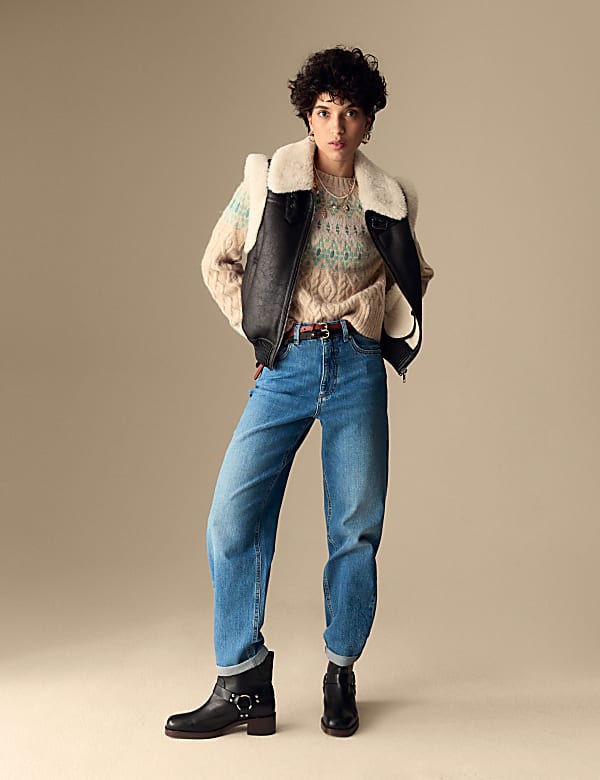Girlfriend Mid Rise Turn Up Jeans with Lyocell