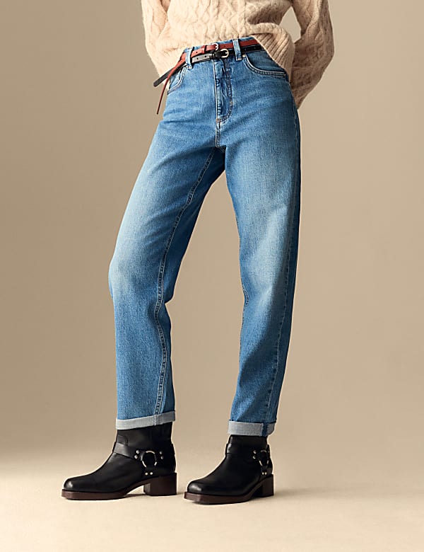 Girlfriend Mid Rise Turn Up Jeans with Lyocell