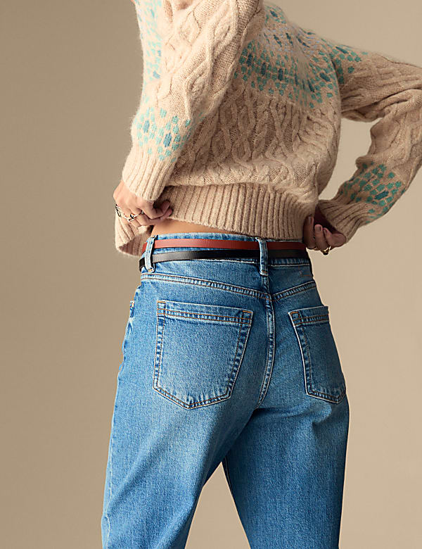 Girlfriend Mid Rise Turn Up Jeans with Lyocell