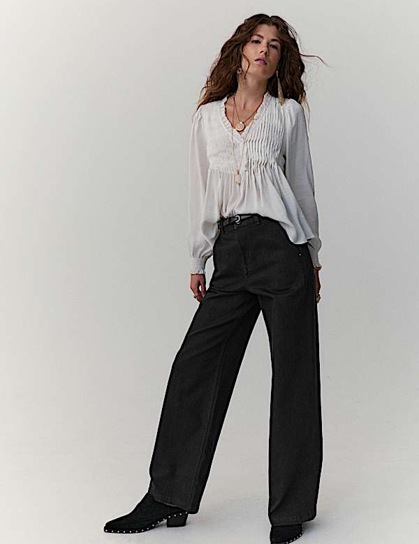 Lyocell Blend High Rise Wide Leg Jean