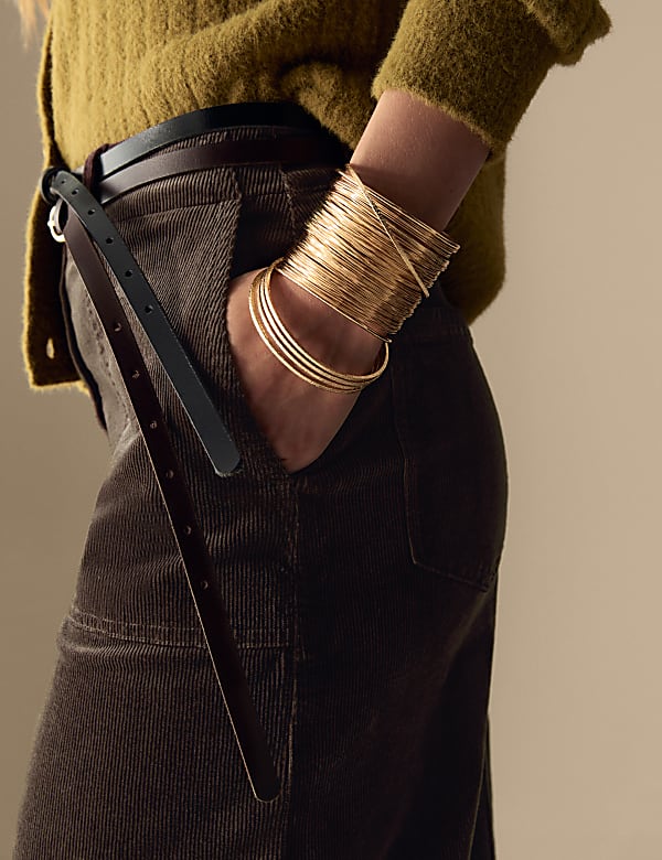 Jupe longue coupe trap&egrave;ze en velours c&ocirc;tel&eacute; fendue au dos - CH