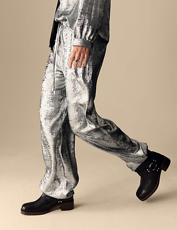 Metallic Drawstring Wide Leg Trousers - EE