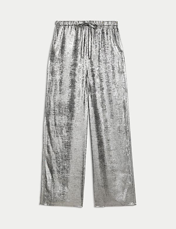 Metallic Drawstring Wide Leg Trousers - EE