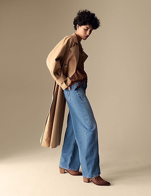 Jean taille haute coupe large couture devant - CH