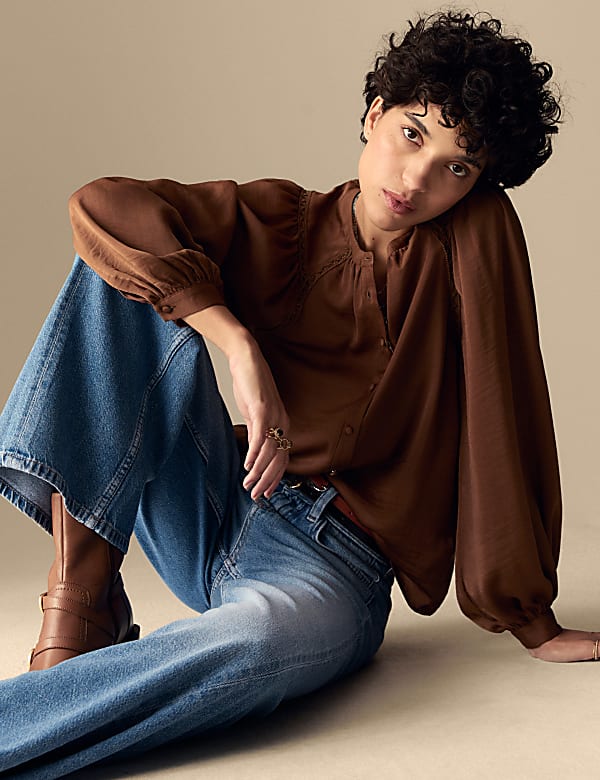 Jean taille haute coupe large couture devant - CH