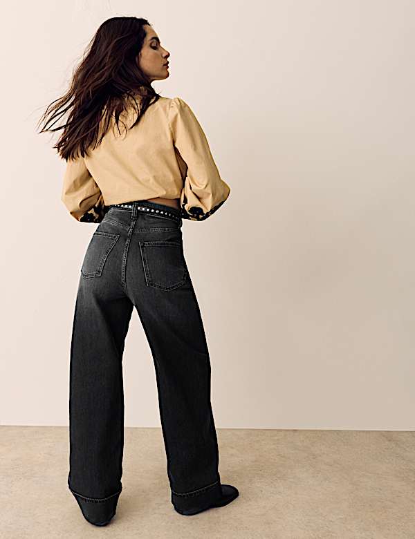 High Waisted Straight Leg Turn Up Jeans - ES